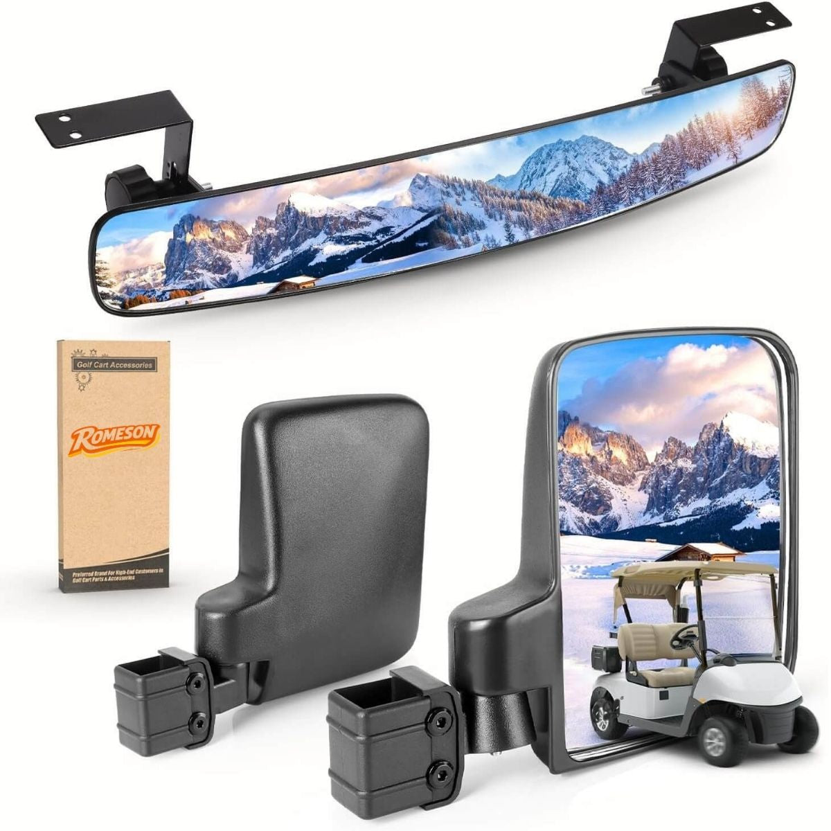 Golf Cart Mirrors, No Drilling 180 Degree Rotation & Foldable Universal