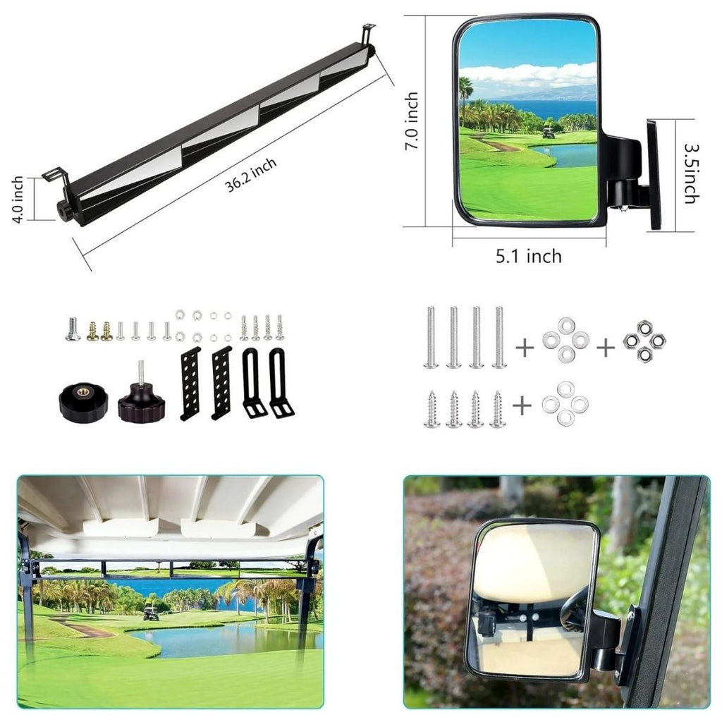 Golf Cart Side Mirror and 4 Panel Rearview Mirror Kit Universal