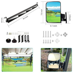 Golf Cart Side Mirror and 4 Panel Rearview Mirror Kit Universal