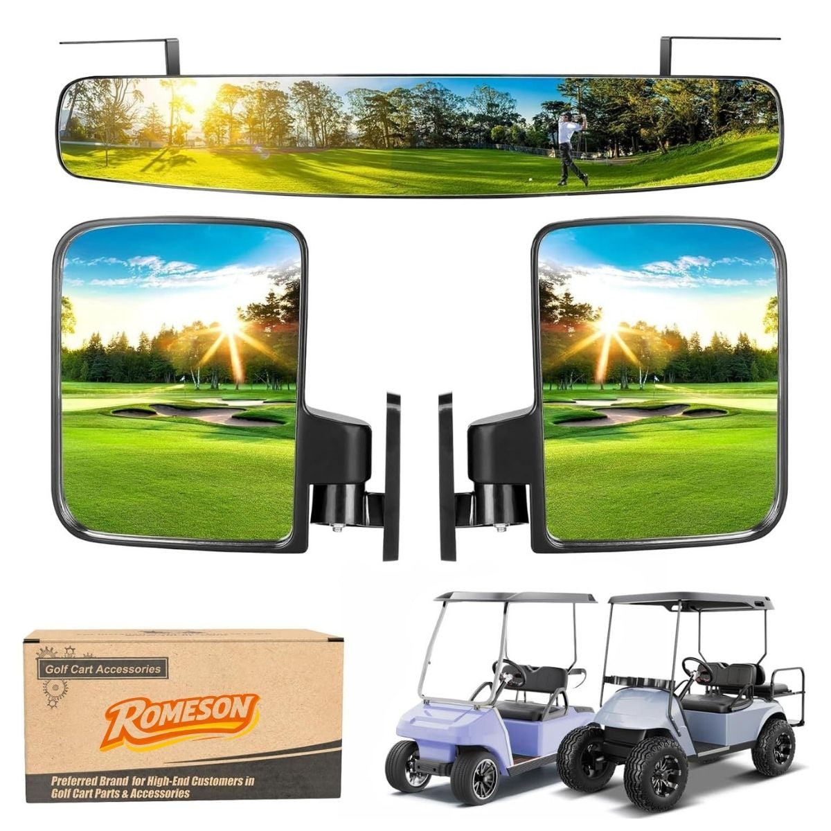 Golf Cart Side View Mirrors and Rear View Mirrors Foldable Universal Secondary image