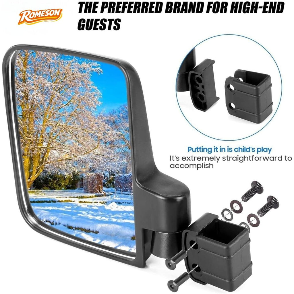 Golf Cart Mirrors, No Drilling 180 Degree Rotation & Foldable Universal