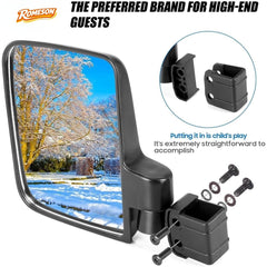 Golf Cart Mirrors, No Drilling 180 Degree Rotation & Foldable Universal