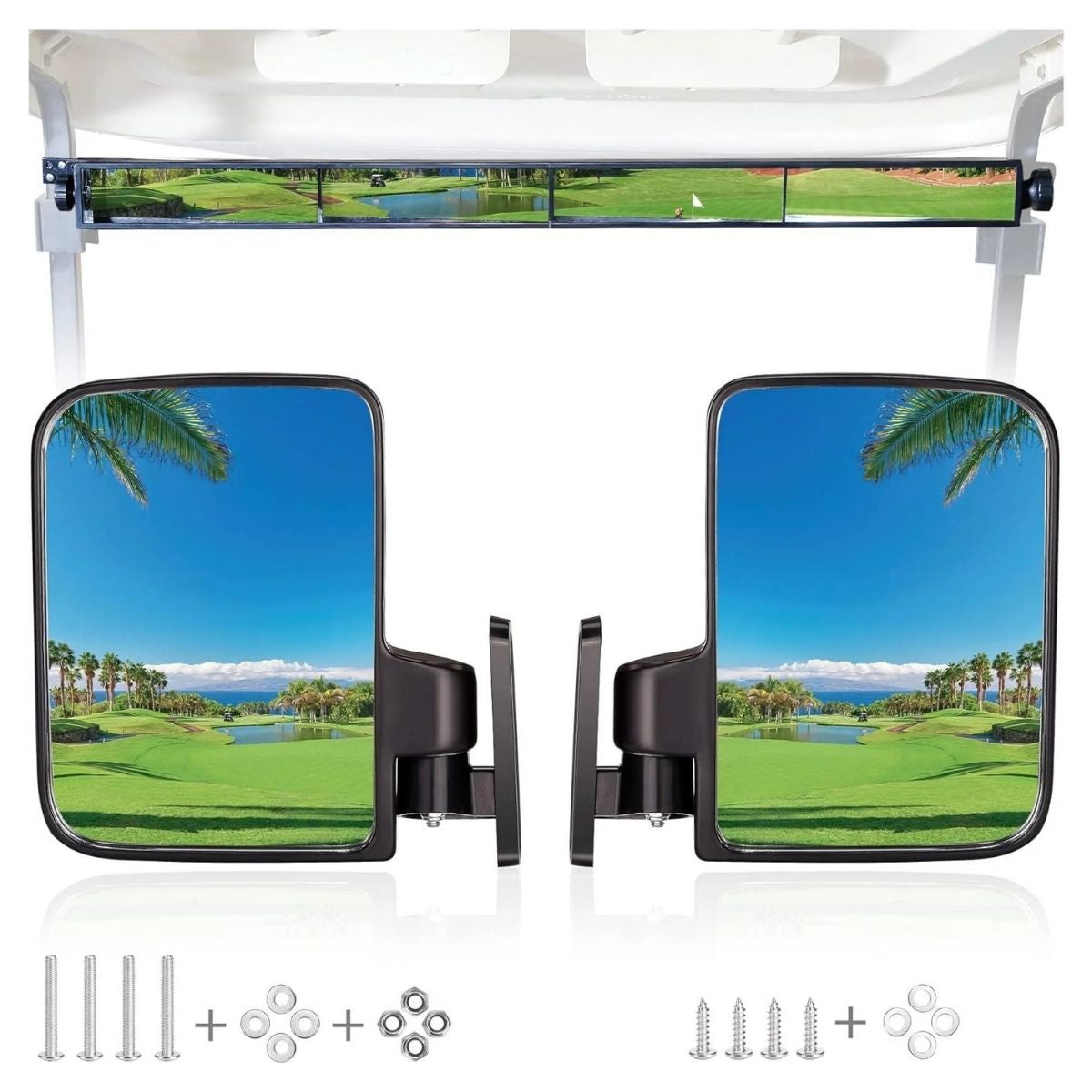Golf Cart Side Mirror and 4 Panel Rearview Mirror Kit Universal
