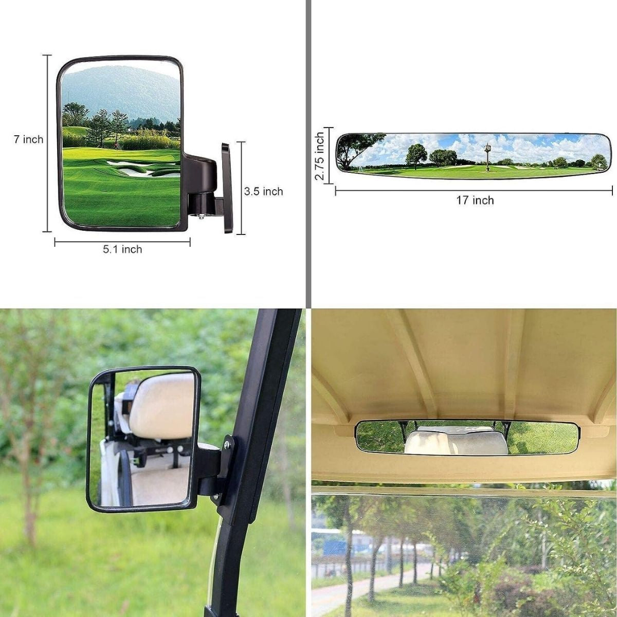 Golf Cart Side View Mirrors and Rear View Mirrors Foldable Universal