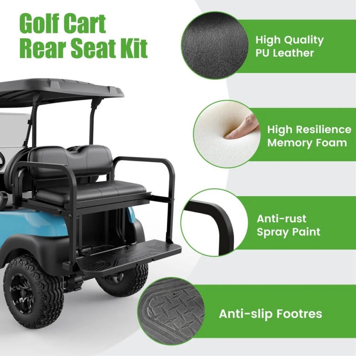Golf Cart Flip Back Seat Kit for Club Car Precedent, Tempo, Onward, Deluxe Seat and Backrest