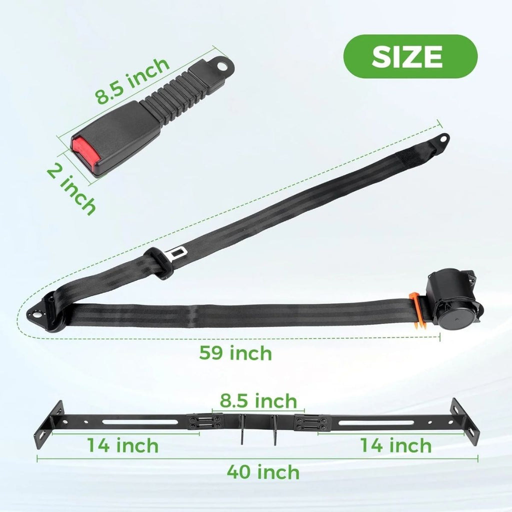 3-Point Retractable Seat Belt Kit for EZGO TXT & Club Car DS/Precedent (4-Passenger)