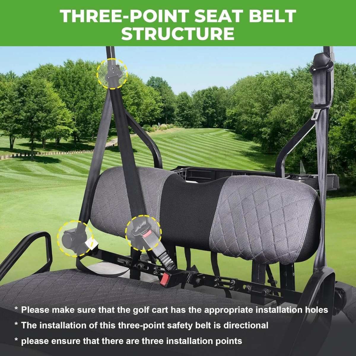3-Point Golf Cart Seat Belts Kit for EZGO TXT & Club Car DS