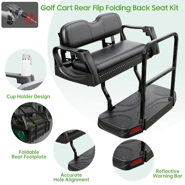 Golf Cart Rear Flip Seat for Club Car DS – Heavy-Duty Alloy Steel Frame PE Cargo Deck