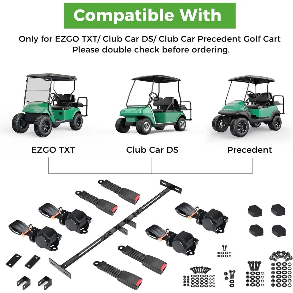 3-Point Retractable Seat Belt Kit for EZGO TXT & Club Car DS/Precedent (4-Passenger)