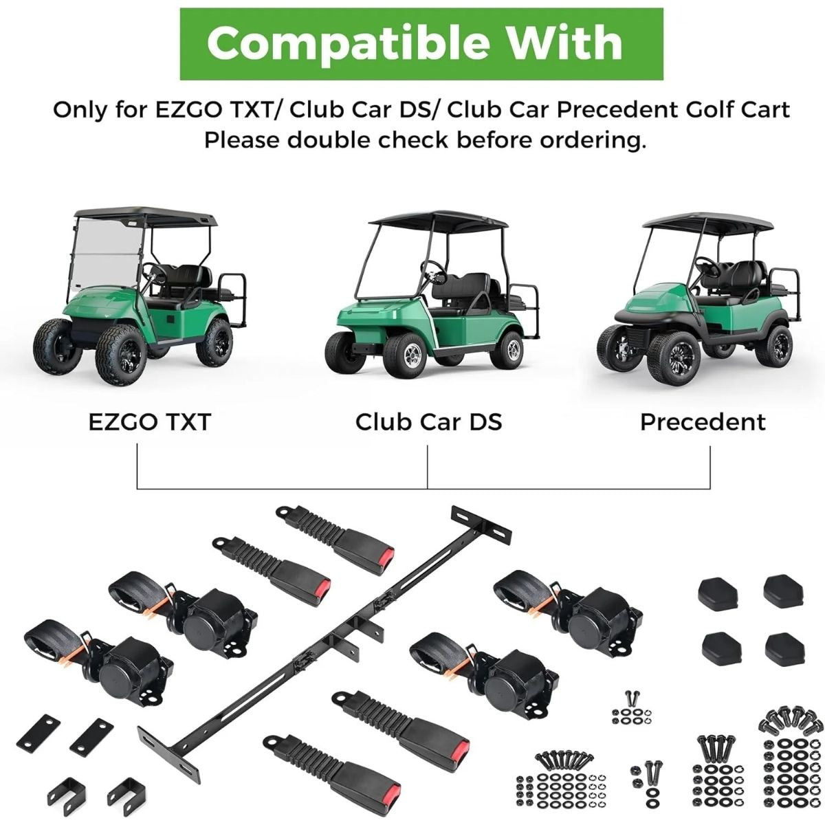 3-Point Retractable Seat Belt Kit for EZGO TXT & Club Car DS/Precedent (4-Passenger)