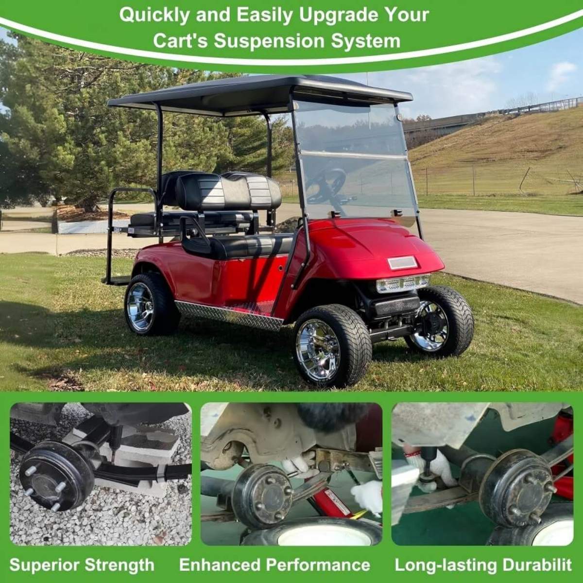 Golf Cart Rear 3-Leaf Spring Kit with Heavy Duty Bushings & Sleeves for EZGO TXT 1995-2013 Secondary image