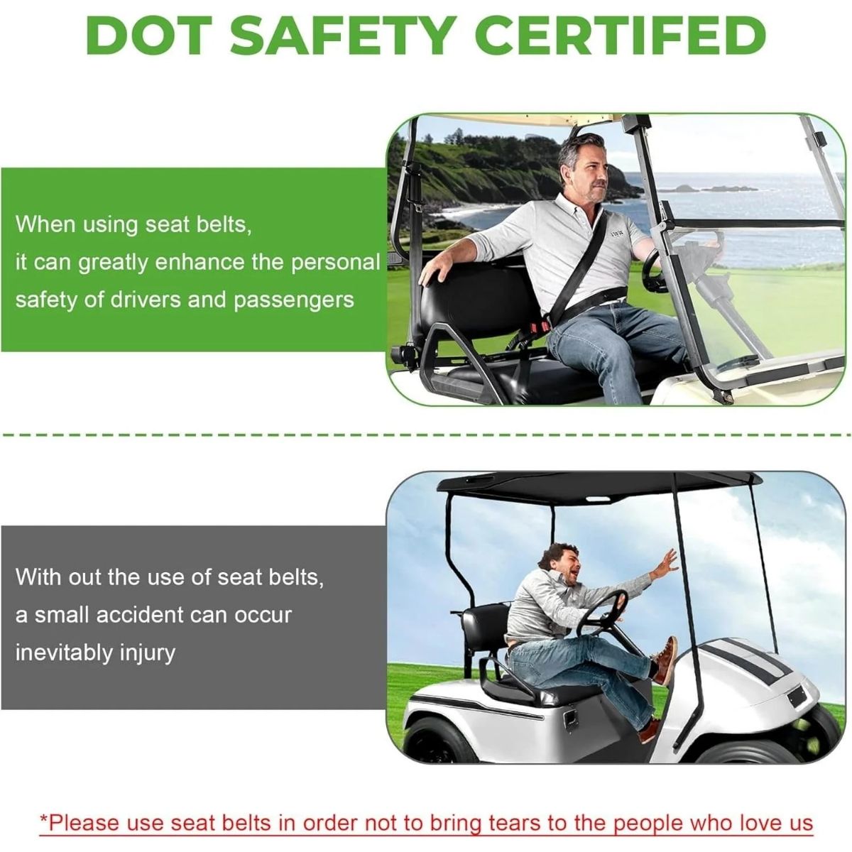 3-Point Golf Cart Seat Belts Kit for EZGO TXT & Club Car DS