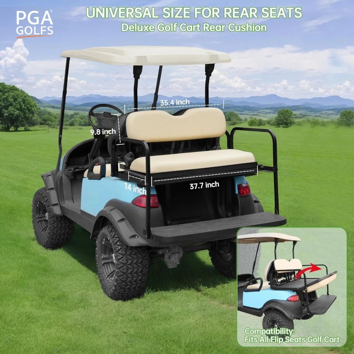Deluxe Golf Cart Rear Seat Replacement Cushion Universal Secondary image
