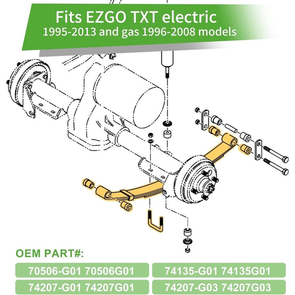 Golf Cart Rear 3-Leaf Spring Kit with Heavy Duty Bushings & Sleeves for EZGO TXT 1995-2013