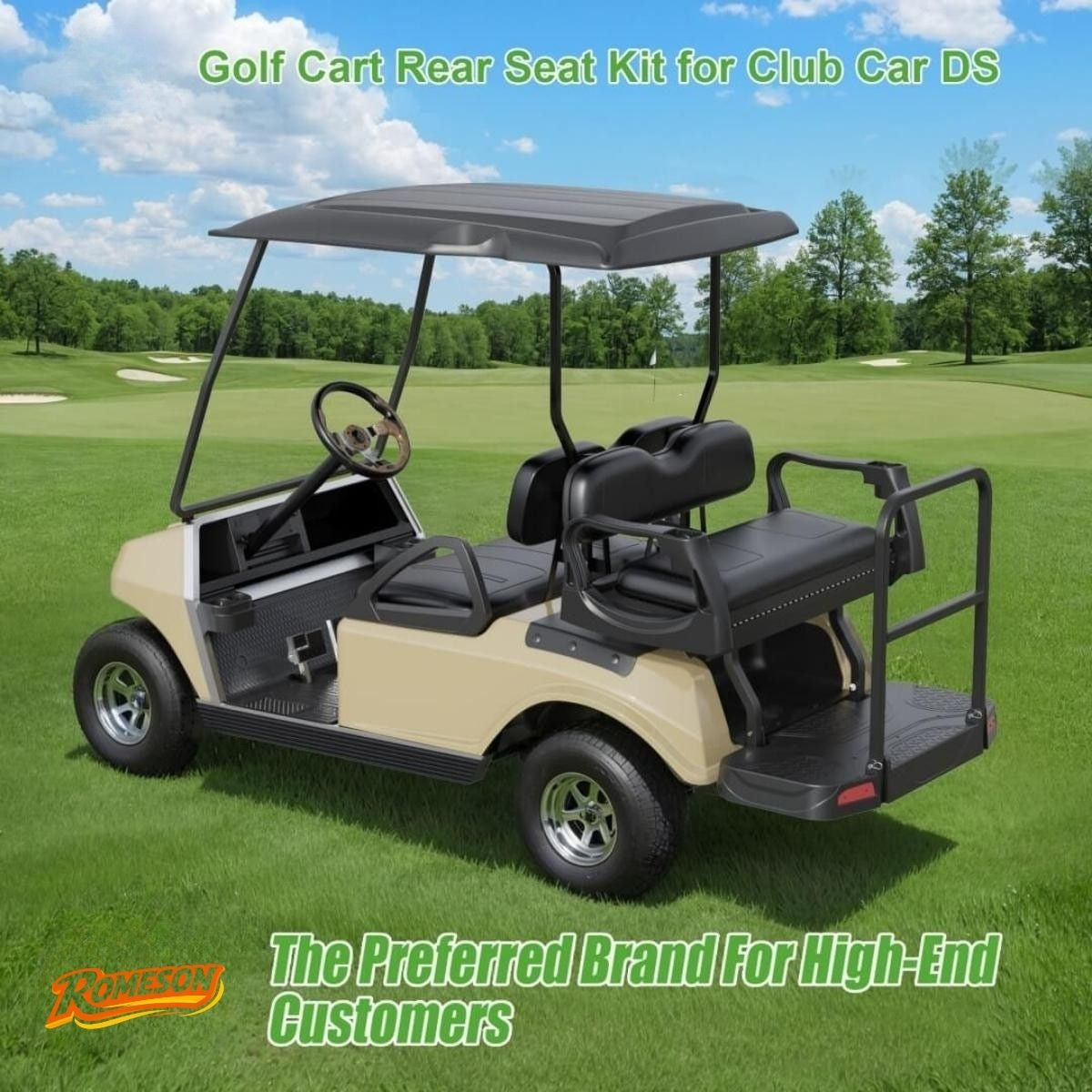 Golf Cart Rear Flip Seat for Club Car DS – Heavy-Duty Alloy Steel Frame PE Cargo Deck