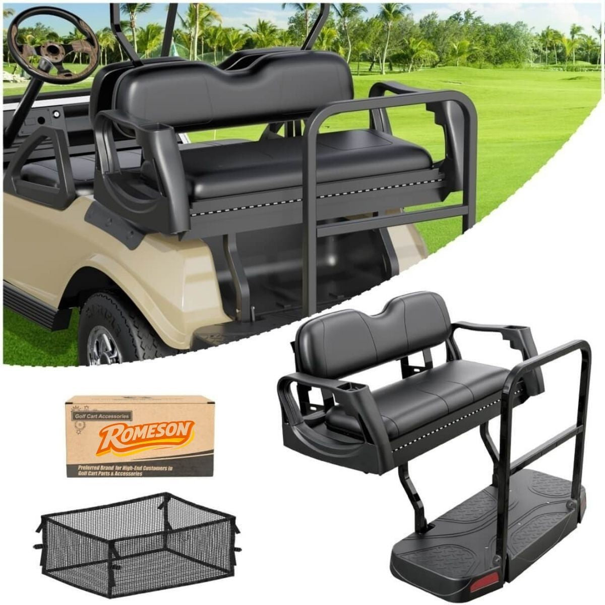 Golf Cart Rear Flip Seat for Club Car DS – Heavy-Duty Alloy Steel Frame PE Cargo Deck Secondary image