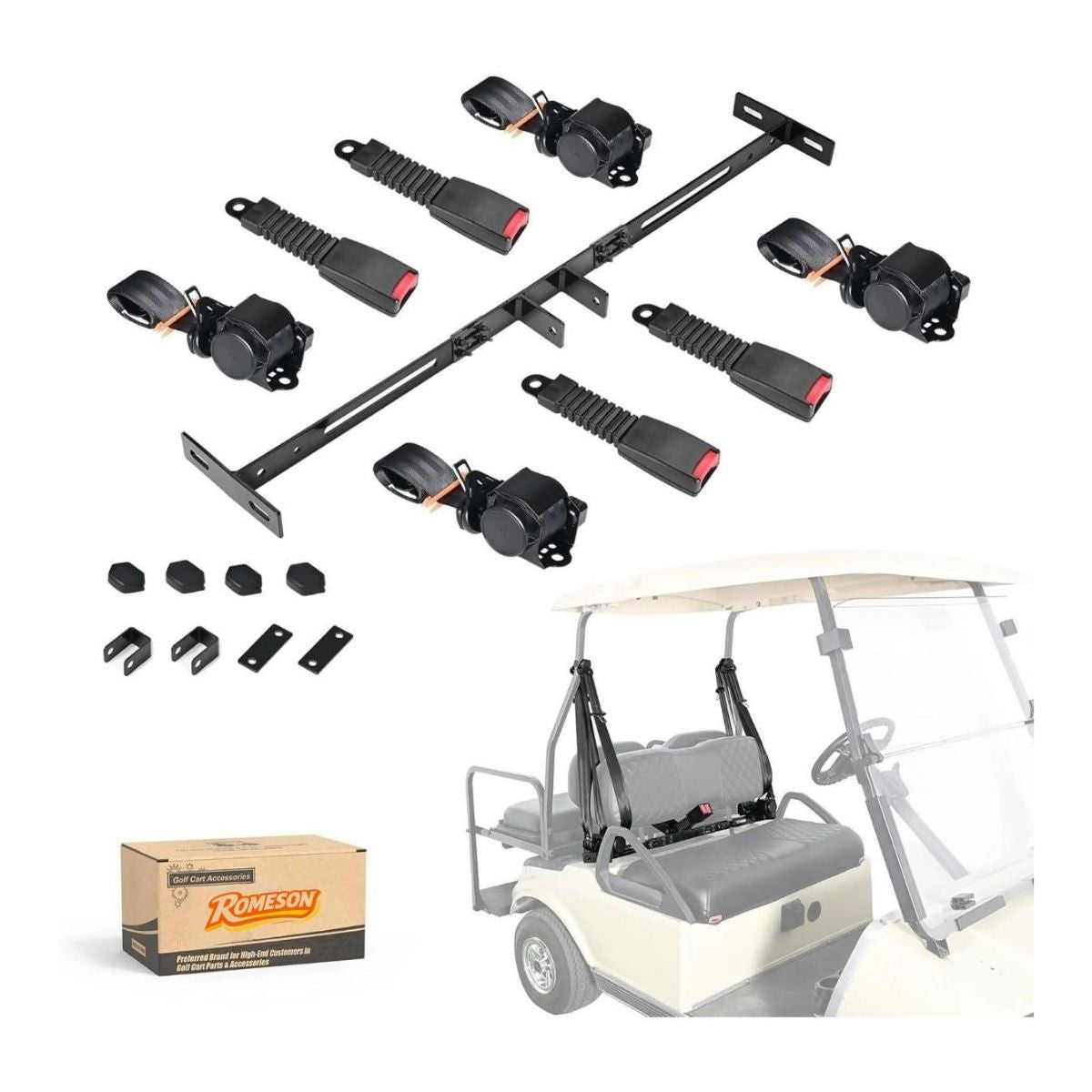 3-Point Retractable Seat Belt Kit for EZGO TXT & Club Car DS/Precedent (4-Passenger)