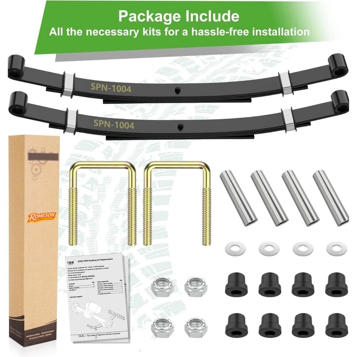 Golf Cart Rear 3-Leaf Spring Kit with Heavy Duty Bushings & Sleeves for EZGO TXT 1995-2013