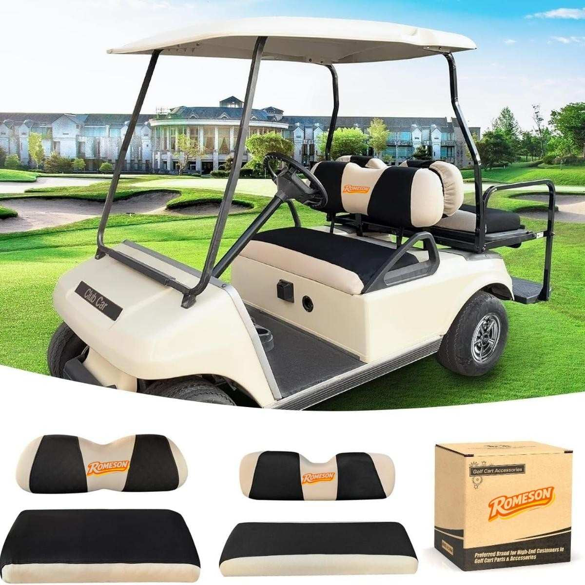 Golf Cart Front Rear Seat Cover Set for EZGO TXT RXV & Club Car DS