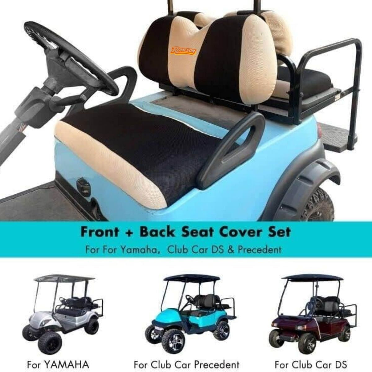 Golf Cart Front Rear Seat Cover Set for Club Car Precedent Onward Tempo & Yamaha G29 Drive & Drive 2