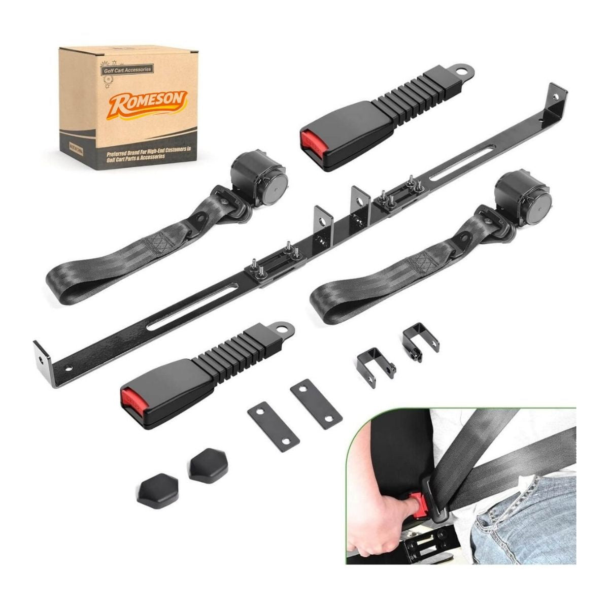 3-Point Golf Cart Seat Belts Kit for EZGO TXT & Club Car DS
