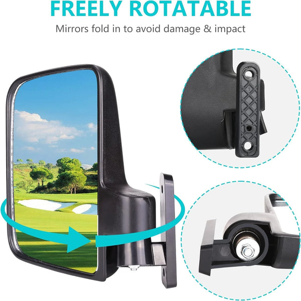Golf Cart Side Mirror and 4 Panel Rearview Mirror Kit Universal