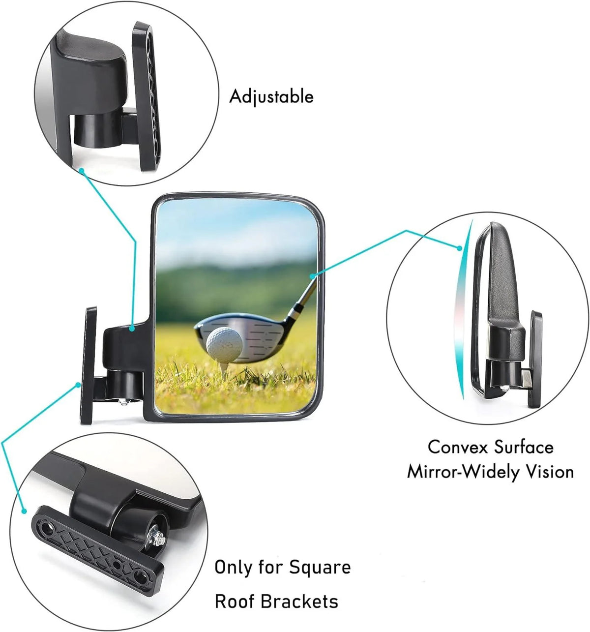 Golf Cart Side Mirrors without Blind Spot Mirrors Universal