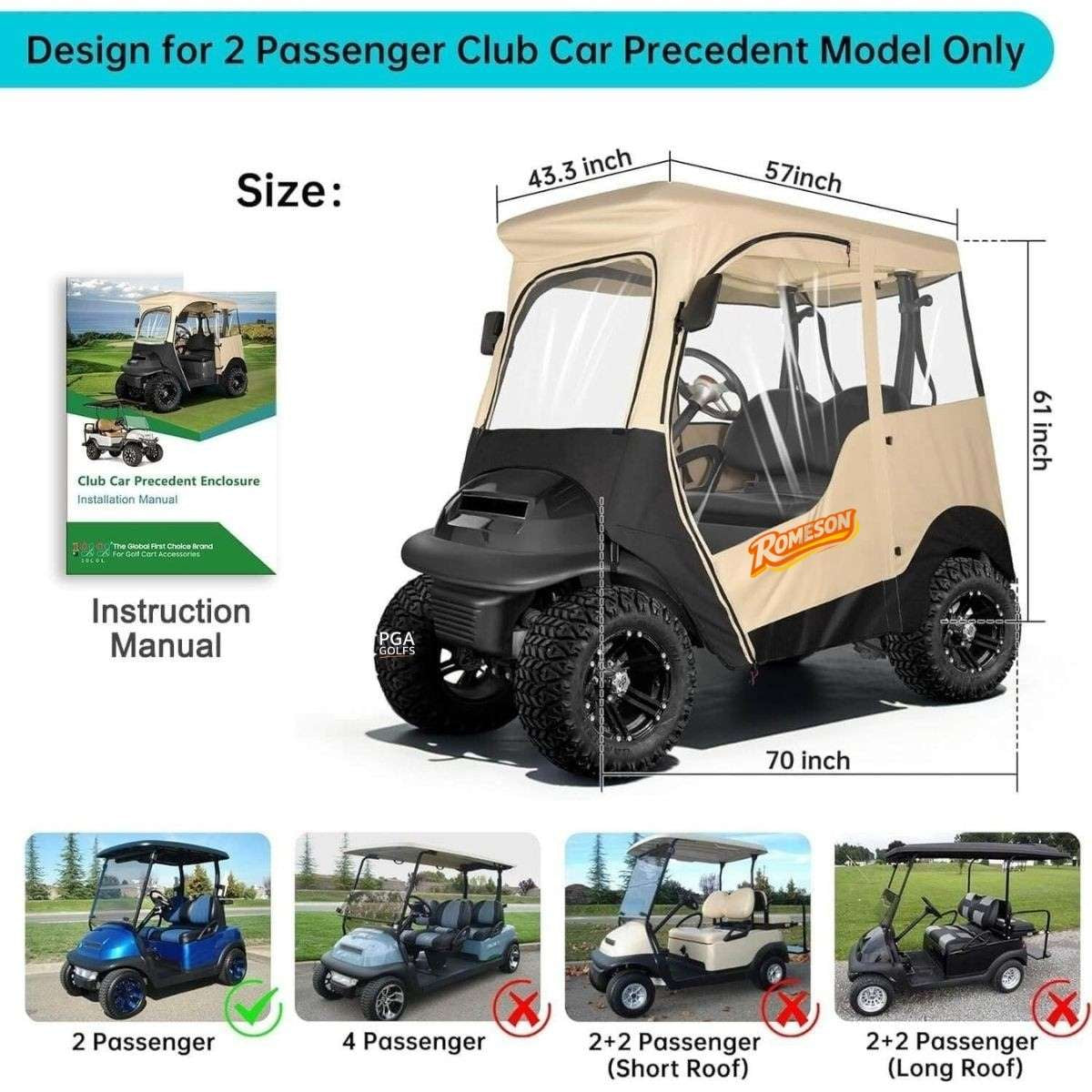 Golf Cart Enclosures for Club Car Precedent, Onward & Tempo  2 Passenger