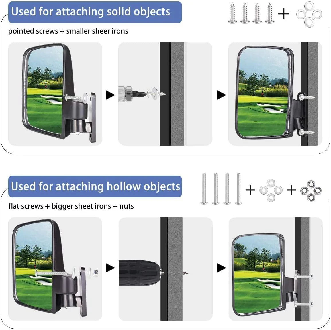 Golf Cart Side View Mirrors and Rear View Mirrors Foldable Universal