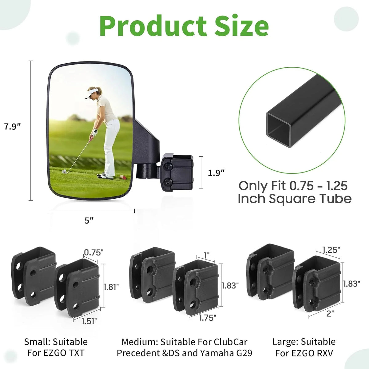 Golf Cart Side Mirror with Anti-Fog Film HD Shatterproof