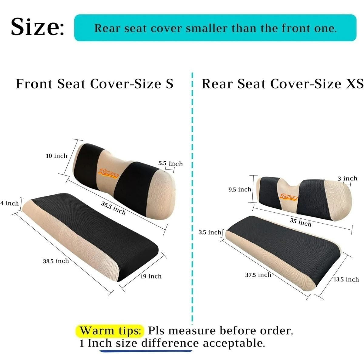 Golf Cart Front Rear Seat Cover Set for EZGO TXT RXV & Club Car DS