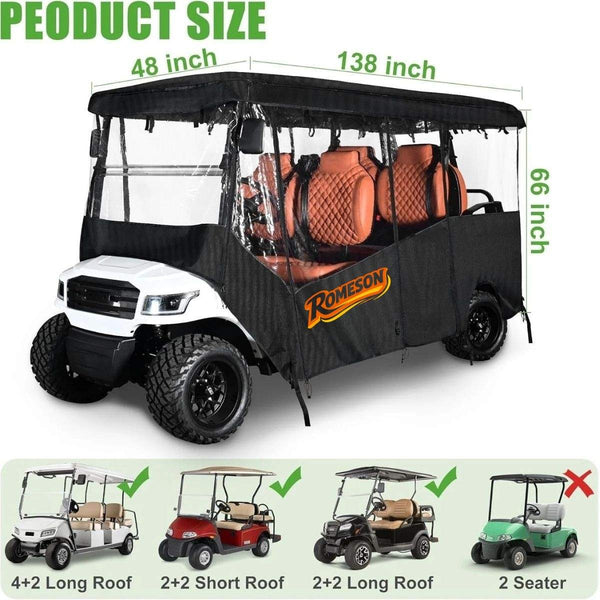 6 Passenger Golf Cart Enclosure - 600D Waterproof Cover Universal