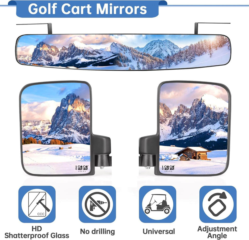 Golf Cart Mirrors, No Drilling 180 Degree Rotation & Foldable Universal