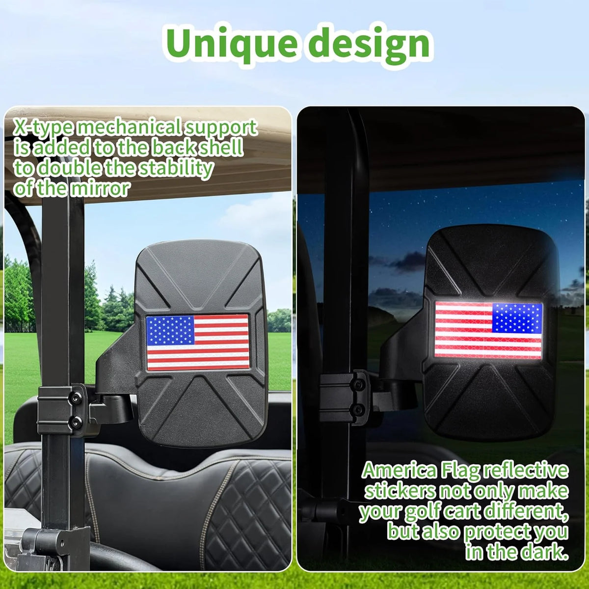 Golf Cart Side Mirror with Anti-Fog Film HD Shatterproof