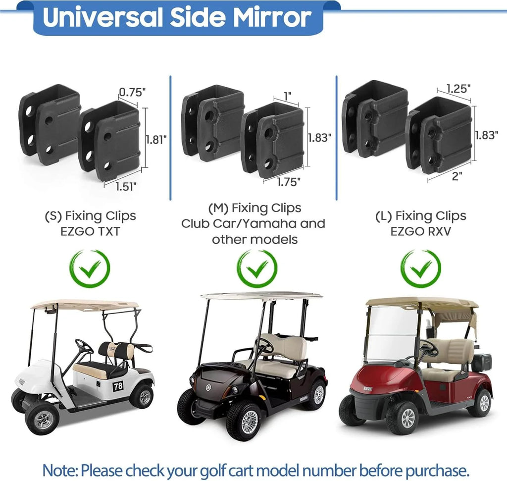 Golf Cart Mirrors, No Drilling 180 Degree Rotation & Foldable Universal