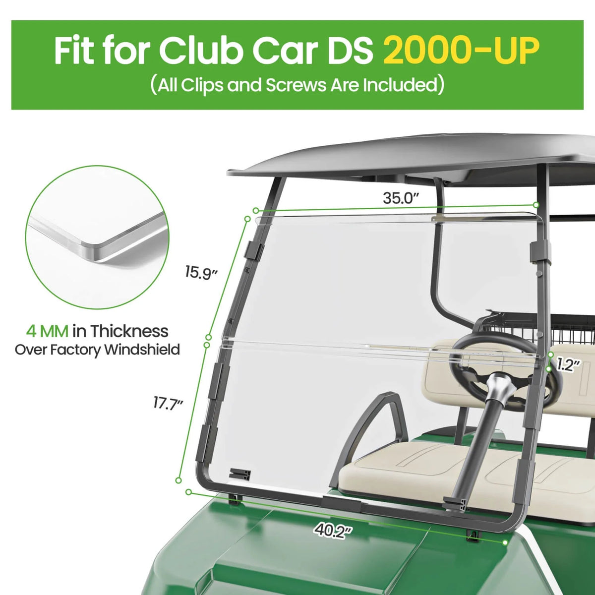 Acrylic Golf Cart Windshield for Club Car DS – 4mm